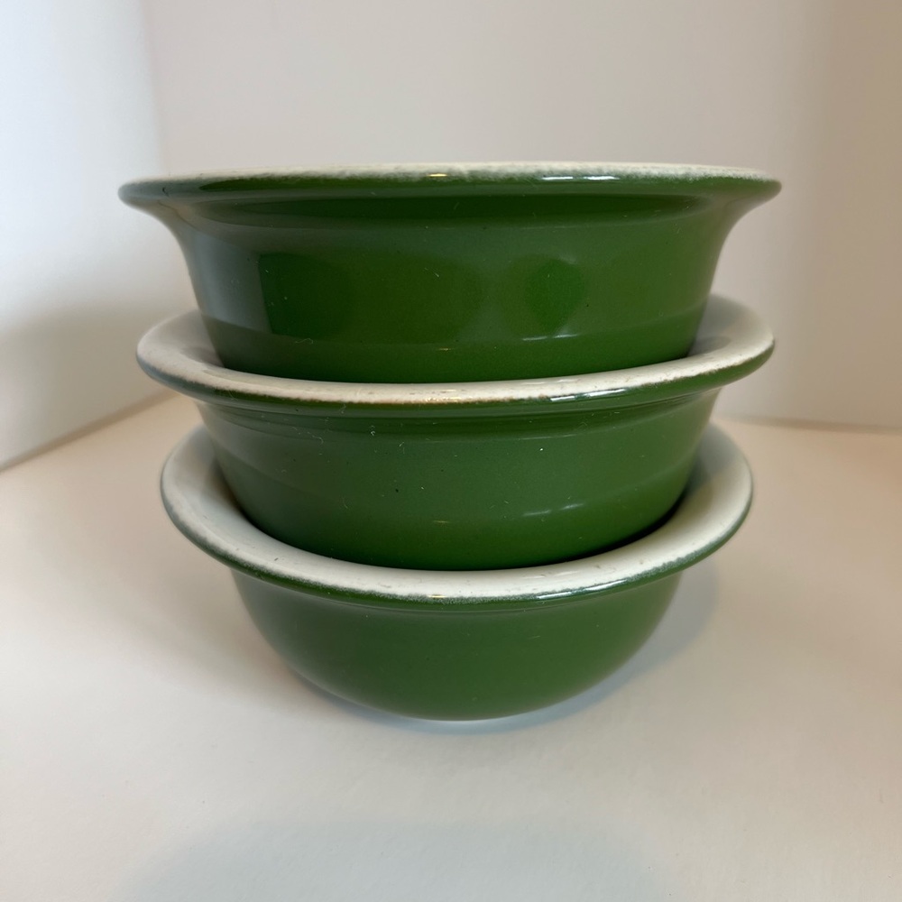 Set of 3 Dark Green Vintage Chefsware #101 Ceramic Bowls USA 5.25” D X 2” H